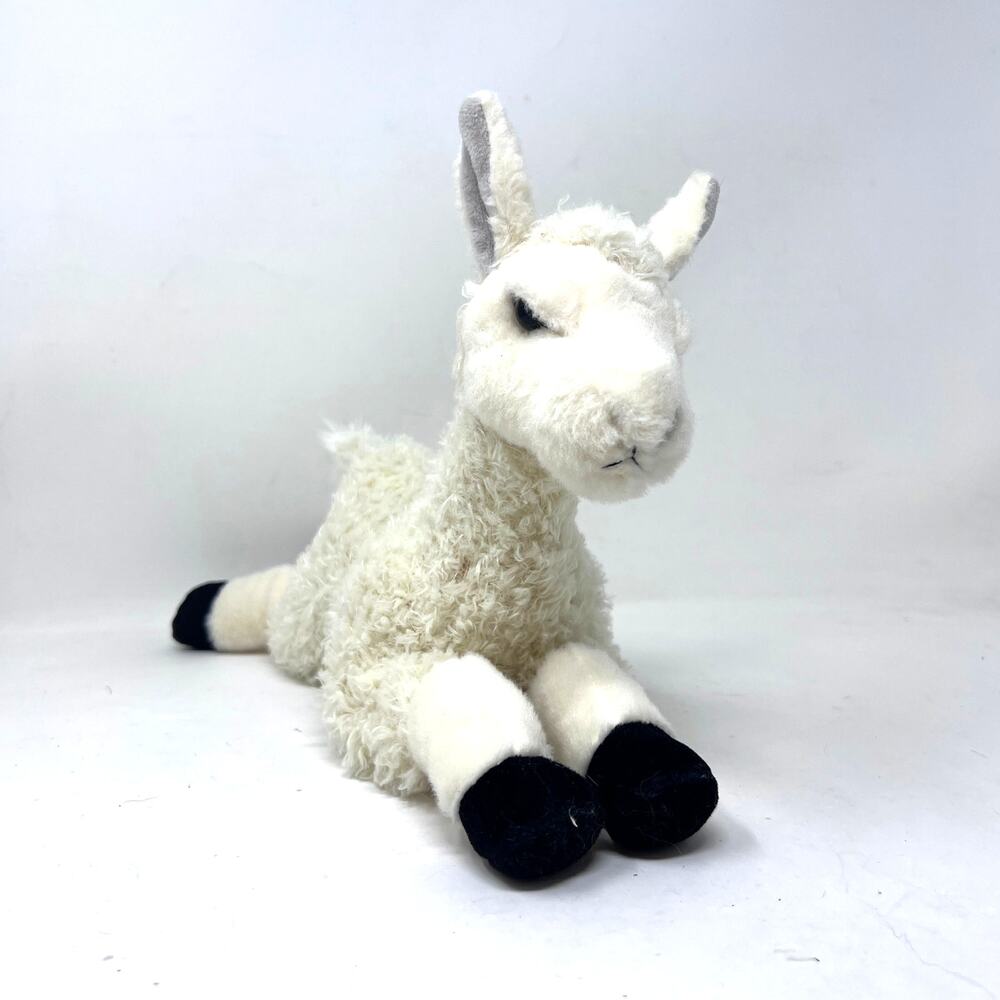 Aurora Flopsie Llama Plush 12" Cream Black Laying Down Realistic Stuffed Lovey